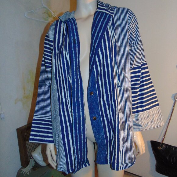 Linen Button Front Hooded Lightweight Jacket Shacket Blue Lagen Look Coastal 1X - Picture 1 of 9